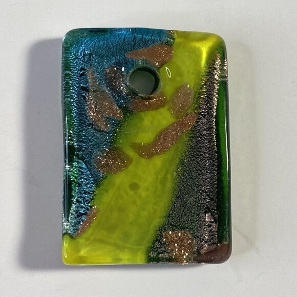 Hand Blown Art Glass Rectangle Pendant Jewelry Charm For Necklace Choker - Picture 1 of 5